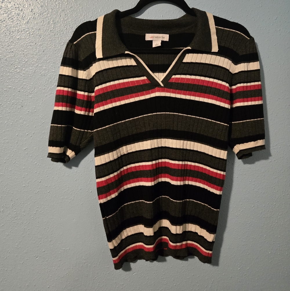 Liz Claiborne Black Pink and Gray Knit Top